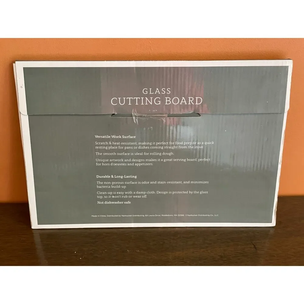 Nantucket Fall Glass Cutting Board 12x8 Pumpkin Farmhouse Autumn Kitchen Decor